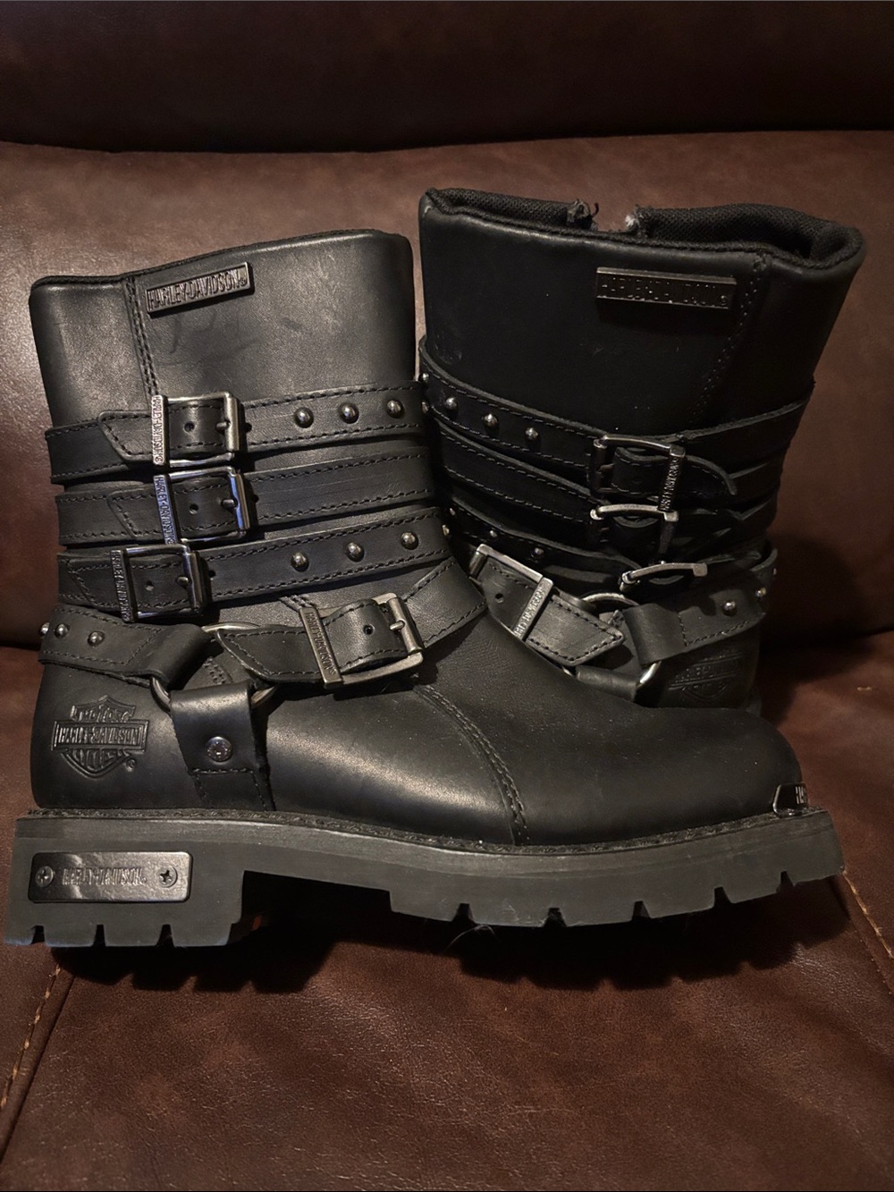 Harley-Davidson Black Studded Buckle Moto Boots